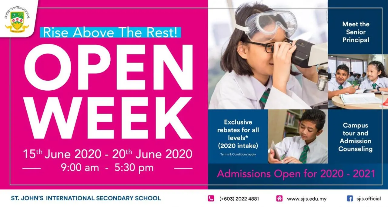 15-20 June 2020 Open Week@ St. John’s International Secondary School