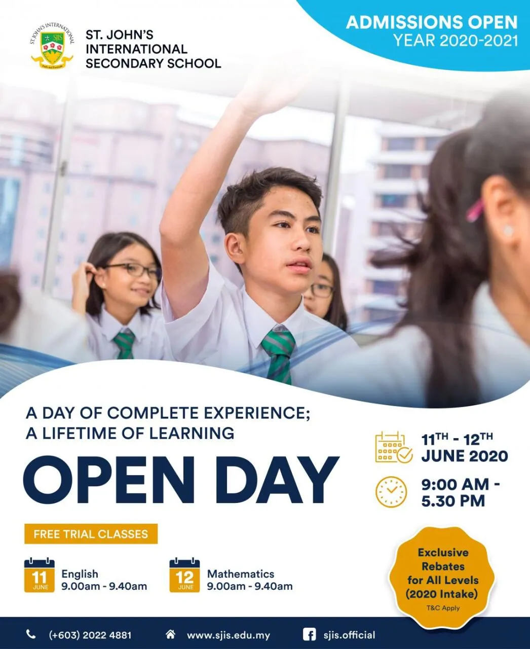 11 & 12 June 2020 Open Day @ St. John’s International Secondary School