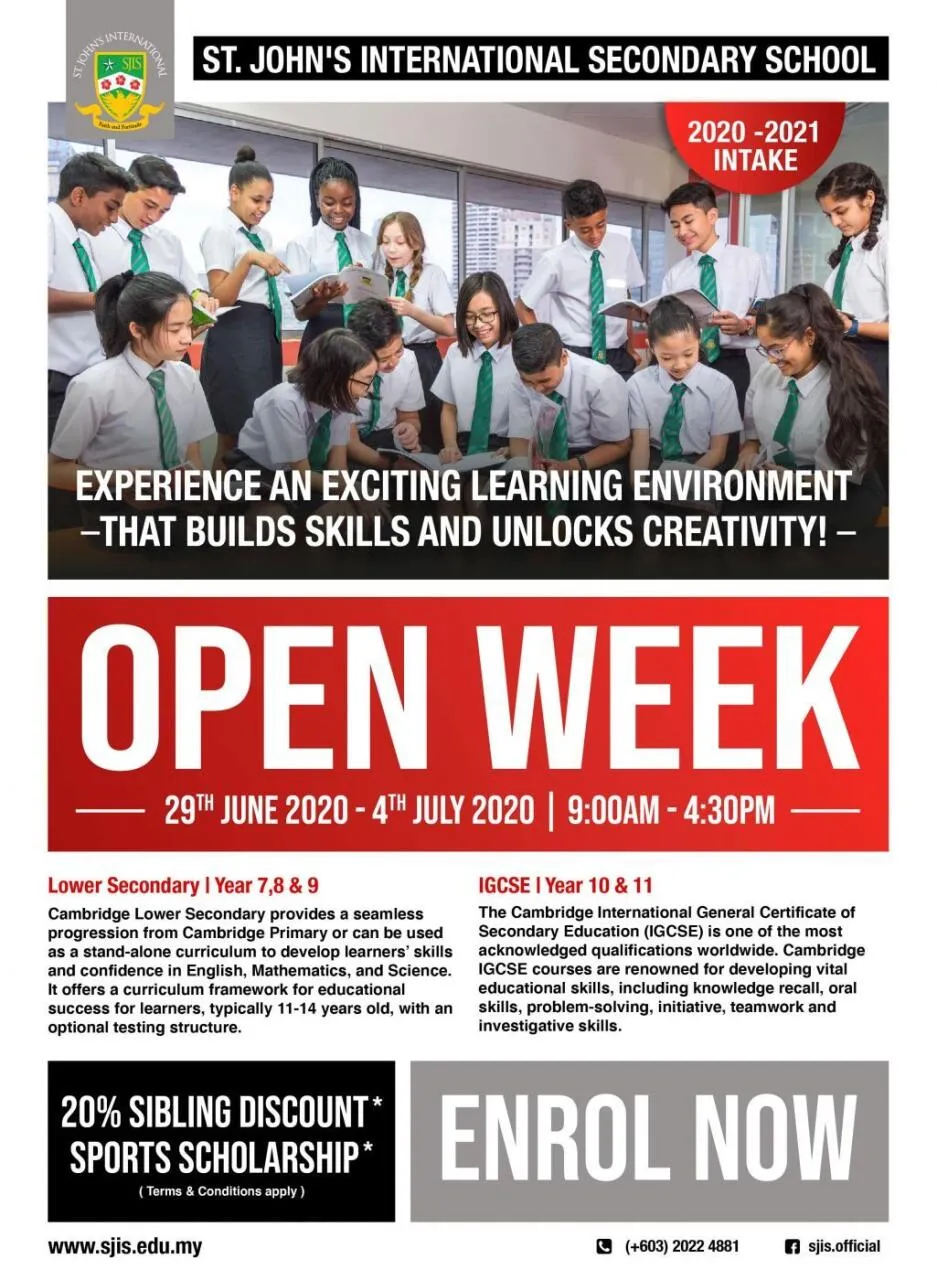 29 June 2020 - 4 July 2020 Open Week @ St. John’s International Secondary School