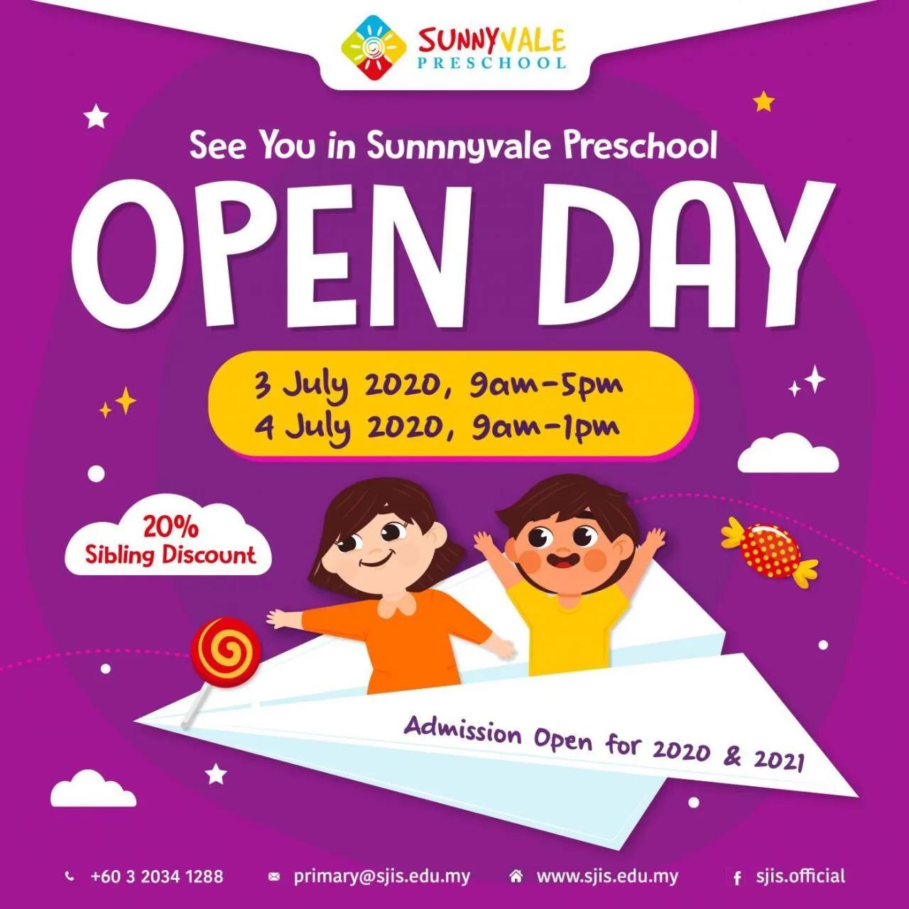 3 & 4 July 2020 Open Day @ Sunnyvale Preschool