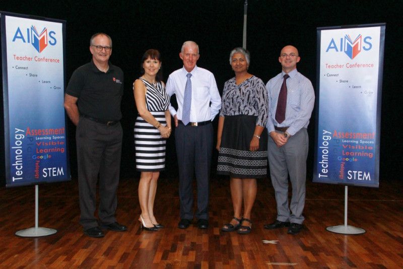 Fm Left : Mr Peter Wells, Principal of Taylor's International School Kuala Lumpur, Dr Deborah Priest, Principal of AISM, Guest Speaker Mr. Ronald Stones, Mrs. Sheela Raghu, Principal of elc International School and Mr Andrew Dalton, Principal of the International School @DesaPark City. 